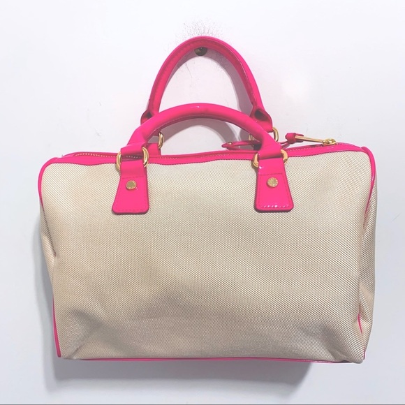 NWOT Victoria’s Secret Vintage Canvas & Hot Pink Patent Handbag Tote Bag - Picture 10 of 13